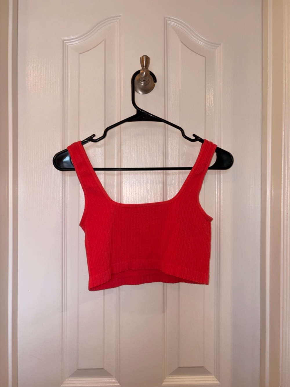Red Ribbed Square-Neck Crop Top - Picture 2 of 3